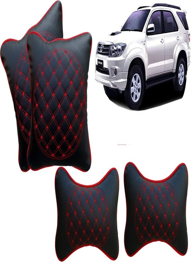 Selifaur Black and Red Double Quilted Car Cushion and Neck Rest Pillow Set of 4 for Fortuner Old - Image 1